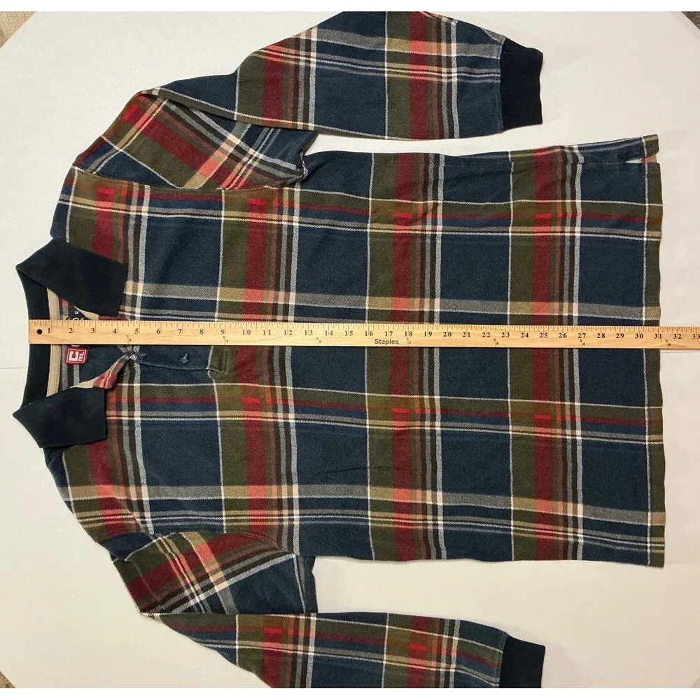 VTG Y2K Chaps Ralph Lauren Plaid Long Sleeve Polo‎ Shirt Mens XL Navy Green 90s
